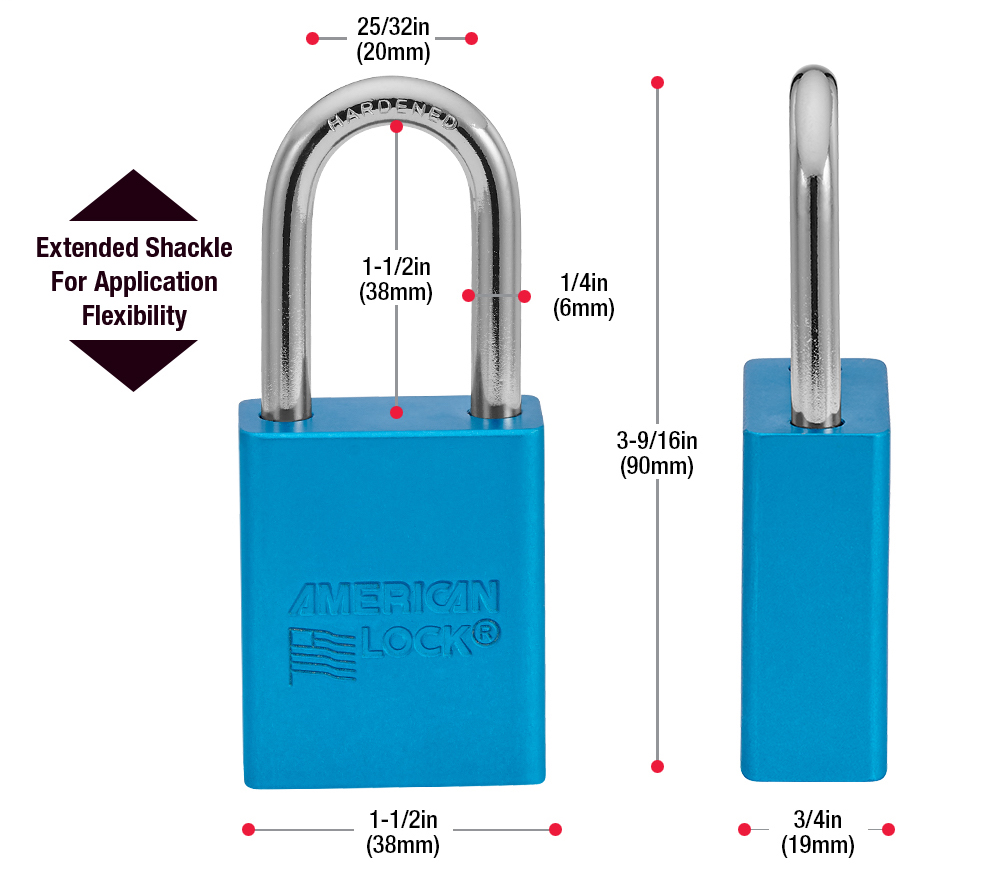 The American Lock No. A1106BLU Aluminum Padlock has extra clearance in the shackle. (Image courtesy of Master Lock)