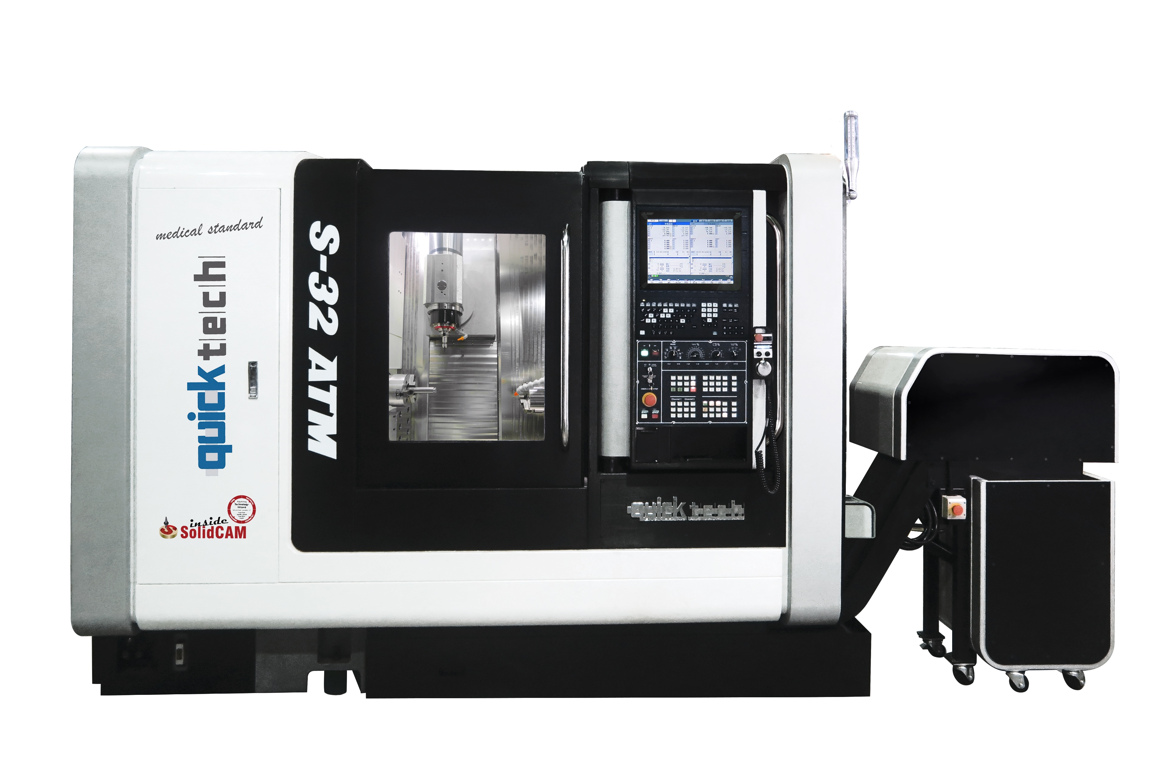 QuickTECH Machinery is a division of Tongtai, the former OEM for Hitachi Seiki machine tools. Its S-32 ATM machine is designed specifically for small, complex parts. (Image courtesy of Absolute Machine Tools)