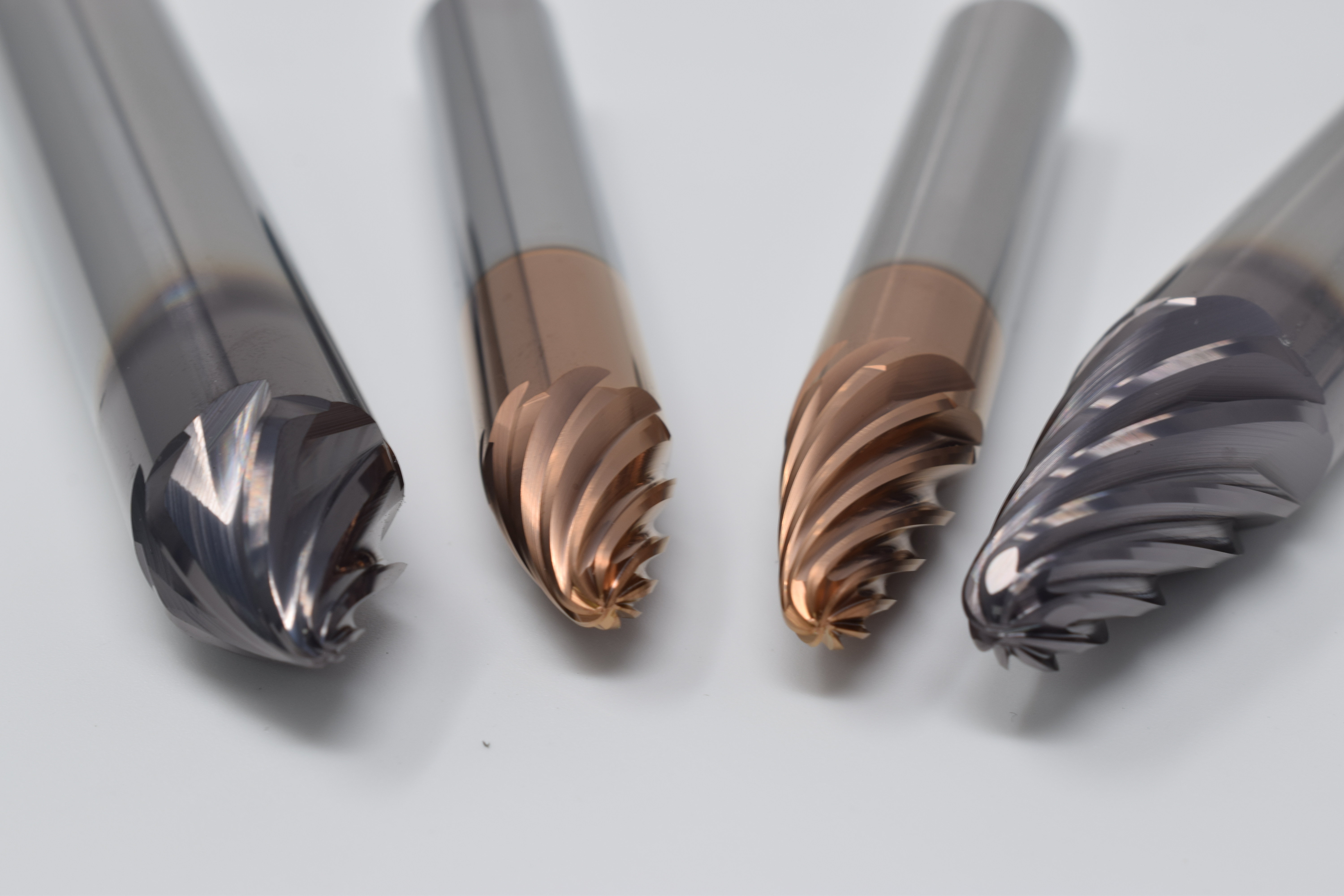 The MultiCarb and S-Carb APF-B taper form barrel cutters from KYOCERA SGS are available in multiple sizes, coatings and flute configurations. (Image courtesy of KYOCERA SGS)
