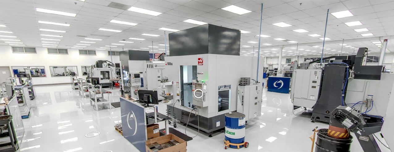 Impressive 200 ft. long CNC machining area in one of RYE’s two 80,000-square-foot world class manufacturing facilities where Starrett DataSure® 4.0 is deployed.

