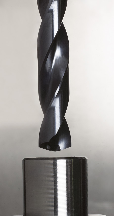 Available in 3xD and 5xD lengths, the Guhring RT 100 VA drill has a specific point geometry for stainless steel and a special nano-A coating that reduces heat and promotes chip evacuation. (Image courtesy of Guhring)