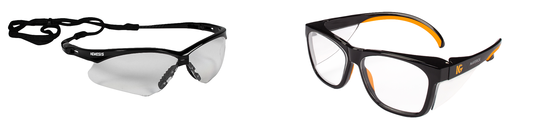 Nemesis™ (left) and KleenGuard™ Maverick™ (right) eye protection