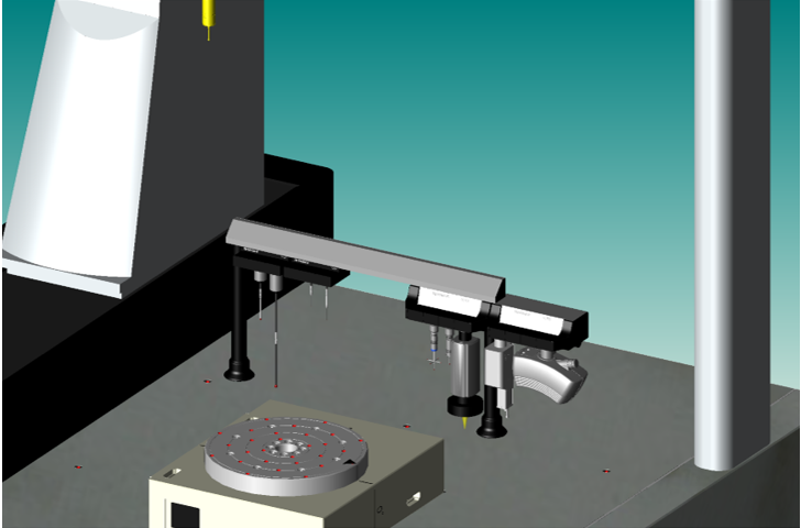 CMM including rotary table digital twin with tactile, optical, surface, and laser sensors