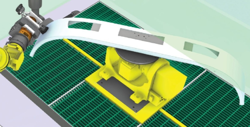 A programmable FANUC Pivot head with 360° rotation and 180° tilt capability allows for media to part processing.