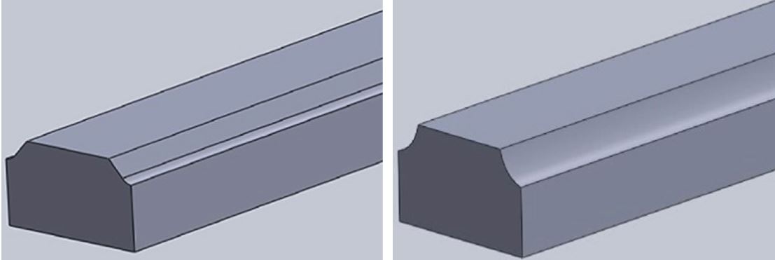 Figure 1: Tests conducted on these Inconel 718 3D printed parts with chamfered and curved surfaces showed that mounted-point electroplated cBN grinding wheels produce good surface finishes and have long wheel life.