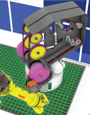 A pivot head allows for the processing of unusual shaped components.