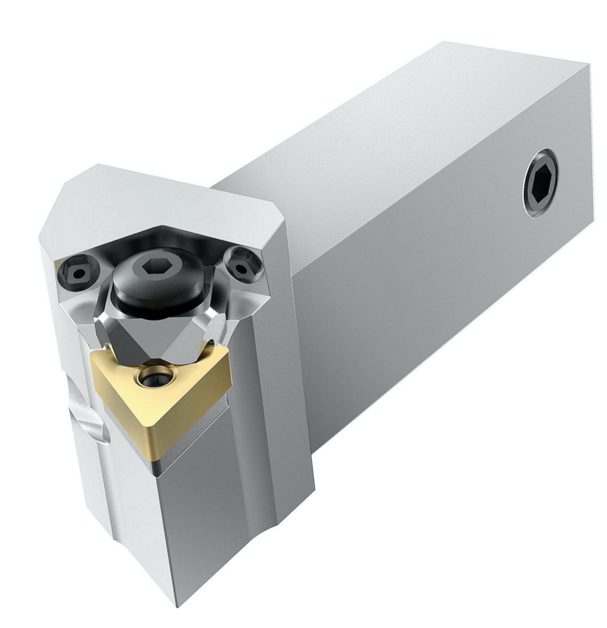 Proper toolholder maintenance extends to turning tools as well. Always check for cracked shims and damaged seating surfaces, and be sure to tighten screws to the recommended torque levels. (Image courtesy of Kennametal)