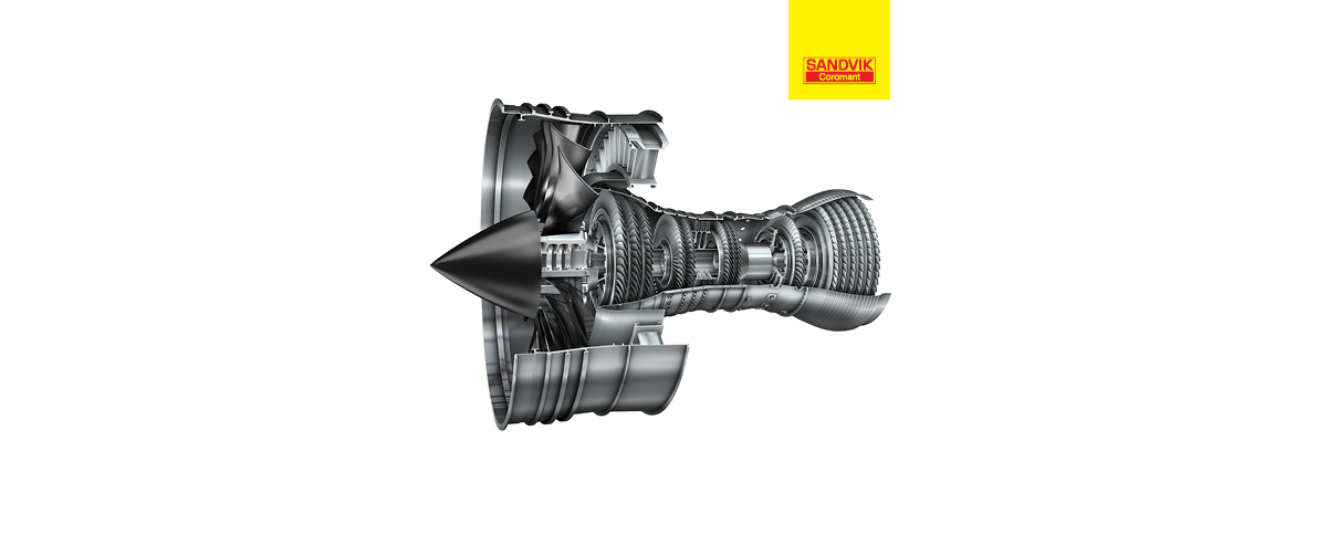 Side view of internal aircraft engine components. Credit: Sandvik Coromant.