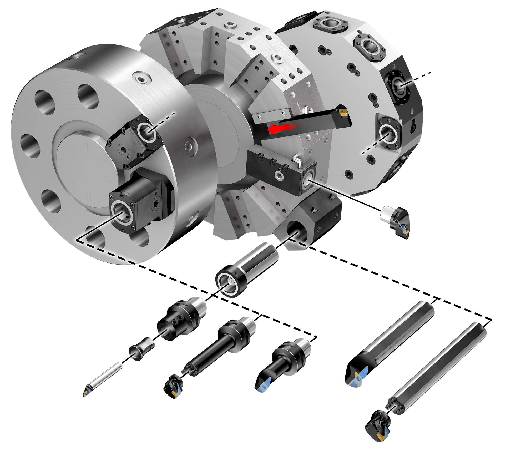 Quick-change tooling solutions like the Sandvik Coromant Capto system can increase machine utilization by reducing the time it takes to measure, set up and change tools. (Image courtesy of Sandvik Coromant)
