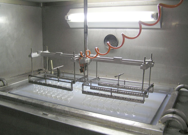 The curing process takes under a minute instead of the two hours for prior coating processes, cutting down on the electricity and chemicals used (image courtesy of MCR Safety)