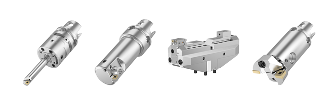 eBore Tool types from left to right: eBore Universal, eBore Fine Boring, eBore Bridge Tool. eBore Twin Cutter.